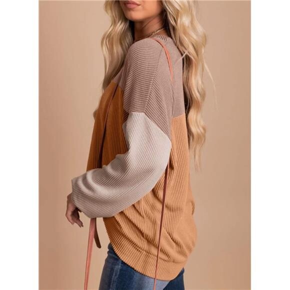 Womens Fashion 2025 Color Block Long Sleeve Crewneck Knitted Casual - Picture 3 of 7